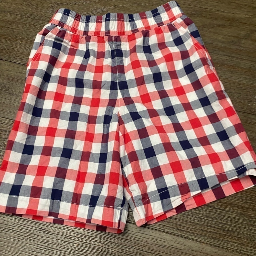 Boy, size 7, red white blue plaid shorts